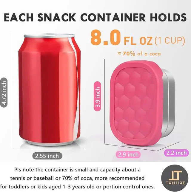 Alt view image 2 of 7 - Tanjiae Small (1 CUP) Stainless Steel Snack Containers for Kids | Easy Open Leak Proof Food Containers with Silicone Lids - Perfect Metal Toddler Lunch Box for Daycare and School (8oz)