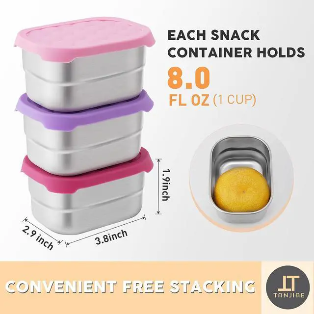 Alt view image 3 of 7 - Tanjiae Small (1 CUP) Stainless Steel Snack Containers for Kids | Easy Open Leak Proof Food Containers with Silicone Lids - Perfect Metal Toddler Lunch Box for Daycare and School (8oz)