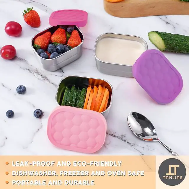 Alt view image 5 of 7 - Tanjiae Small (1 CUP) Stainless Steel Snack Containers for Kids | Easy Open Leak Proof Food Containers with Silicone Lids - Perfect Metal Toddler Lunch Box for Daycare and School (8oz)