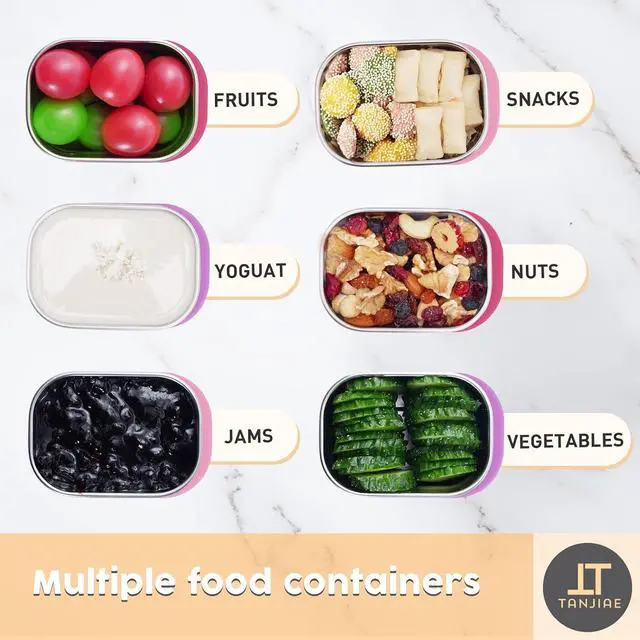 Alt view image 6 of 7 - Tanjiae Small (1 CUP) Stainless Steel Snack Containers for Kids | Easy Open Leak Proof Food Containers with Silicone Lids - Perfect Metal Toddler Lunch Box for Daycare and School (8oz)