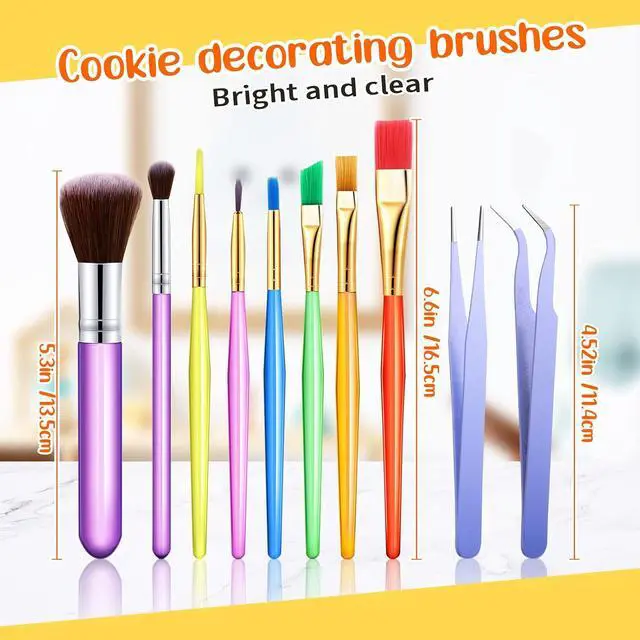 Alt view image 2 of 6 - Sinmoe 10 Pieces Cake Candy Decorating Brushes Tools Cookie Decoration Brushes Pastry Brush and Stainless Steel Straight and Curved Tip Tweezers Pasta Tweezers for Baking Fondant (Multi Color)