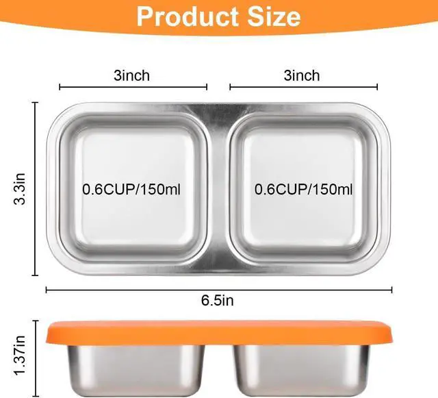 Alt view image 2 of 6 - DOSEWART 2-Compartment Stainless Steel Snack Containers | Reusable Snack Containers with Silicone Lids Box for Meal Prep Food Storage On-the-Go Snacking(Orange)