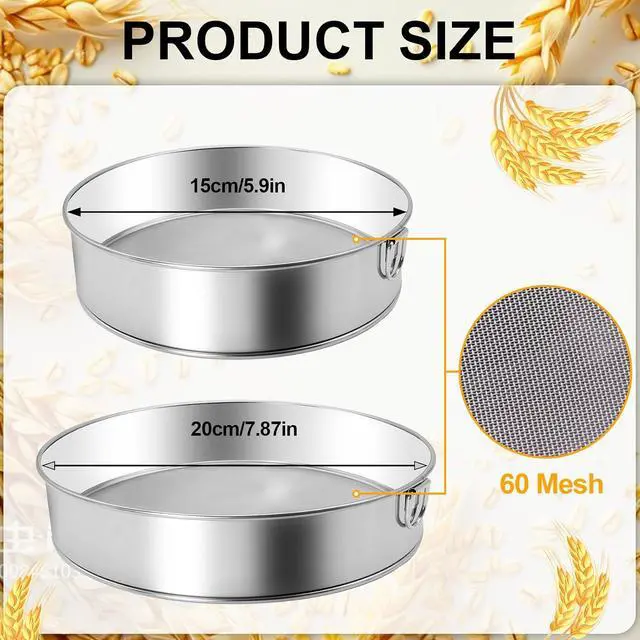 Alt view image 2 of 7 - 2 Pcs Round Flour Sieve Stainless Steel Round Flour Sifter 8 Inch and 6 Inch 60 Mesh Fine Mesh Flouring Sieve for Baking Cake Bread