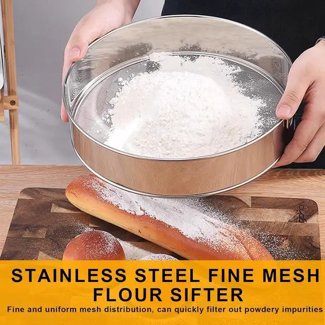 Alt view image 4 of 7 - 2 Pcs Round Flour Sieve Stainless Steel Round Flour Sifter 8 Inch and 6 Inch 60 Mesh Fine Mesh Flouring Sieve for Baking Cake Bread