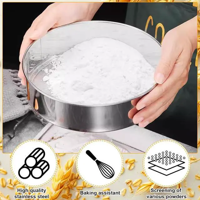 Alt view image 5 of 7 - 2 Pcs Round Flour Sieve Stainless Steel Round Flour Sifter 8 Inch and 6 Inch 60 Mesh Fine Mesh Flouring Sieve for Baking Cake Bread