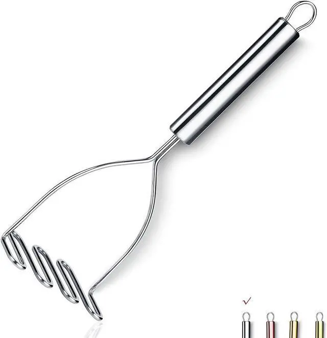 Main image of Potato Masher, Stainless Steel Heavy Duty Metal Potato Ricer With Mirror Polish, Food Masher Utensil, Hand Masher, Vegetables Fruits Mashe, Dishwasher Safe (9.6 Inch)