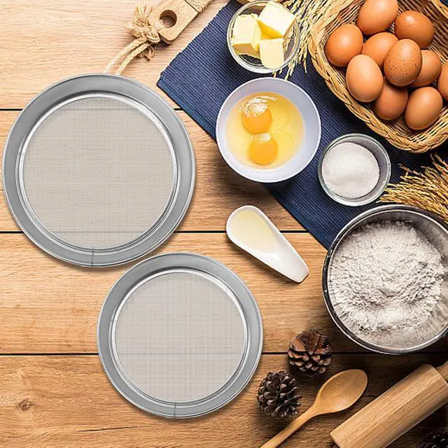 Alt view image 6 of 7 - 2 Pcs Round Flour Sieve Stainless Steel Round Flour Sifter 8 Inch and 6 Inch 60 Mesh Fine Mesh Flouring Sieve for Baking Cake Bread