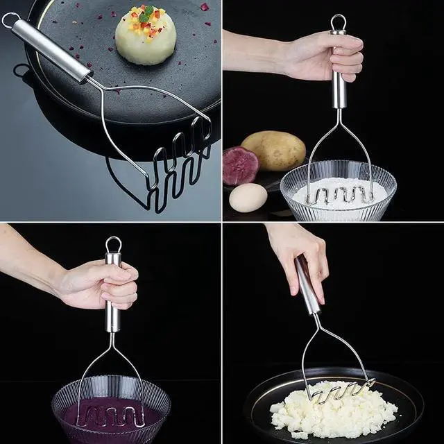Alt view image 6 of 7 - Potato Masher, Stainless Steel Heavy Duty Metal Potato Ricer With Mirror Polish, Food Masher Utensil, Hand Masher, Vegetables Fruits Mashe, Dishwasher Safe (9.6 Inch)