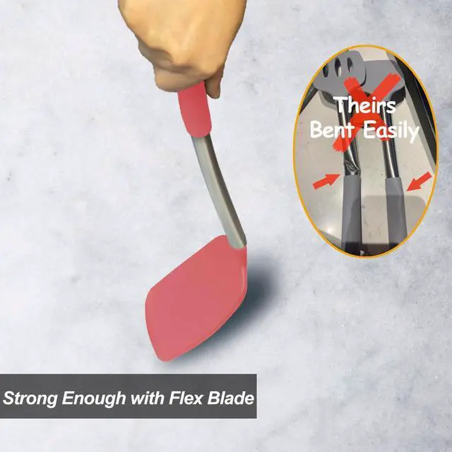 Alt view image 4 of 7 - 2 Pack Spatulas, Solid & Slotted Silicone Spatula Set, Stainless Steel Handle Coated with Silicone, Non Stick Turners, Heat Resistant Rubber Spatulas for Fish, Eggs, Pancakes, WOK, Red