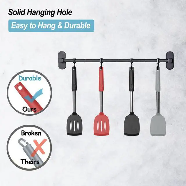 Alt view image 5 of 7 - 2 Pack Spatulas, Solid & Slotted Silicone Spatula Set, Stainless Steel Handle Coated with Silicone, Non Stick Turners, Heat Resistant Rubber Spatulas for Fish, Eggs, Pancakes, WOK, Red