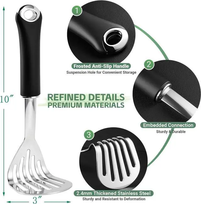 Alt view image 2 of 7 - Potato Masher Stainless Steel Heavy Duty Mashed Potato Masher Kitchen Tool for Mashed Potatoes, Bean,Vegetable,Fruits, Avocados, Meat,Dishwasher Safe, 10 Inch