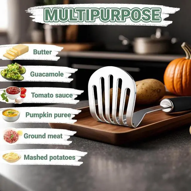 Alt view image 5 of 7 - Potato Masher Stainless Steel Heavy Duty Mashed Potato Masher Kitchen Tool for Mashed Potatoes, Bean,Vegetable,Fruits, Avocados, Meat,Dishwasher Safe, 10 Inch