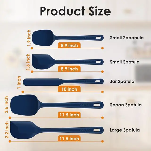 Alt view image 2 of 7 - 5-Piece Silicone Spatula Set for Baking, 446°F Heat Resistant Non-Stick Cooking Utensils, BPA-Free Food Grade Silicone Scrapers, Non-Scratch Flexible & Dishwasher Safe, Classic Blue