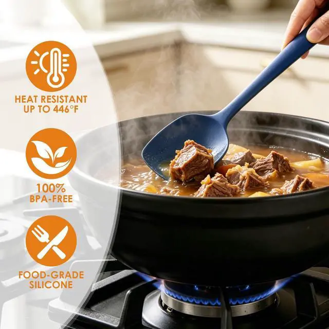 Alt view image 5 of 7 - 5-Piece Silicone Spatula Set for Baking, 446°F Heat Resistant Non-Stick Cooking Utensils, BPA-Free Food Grade Silicone Scrapers, Non-Scratch Flexible & Dishwasher Safe, Classic Blue