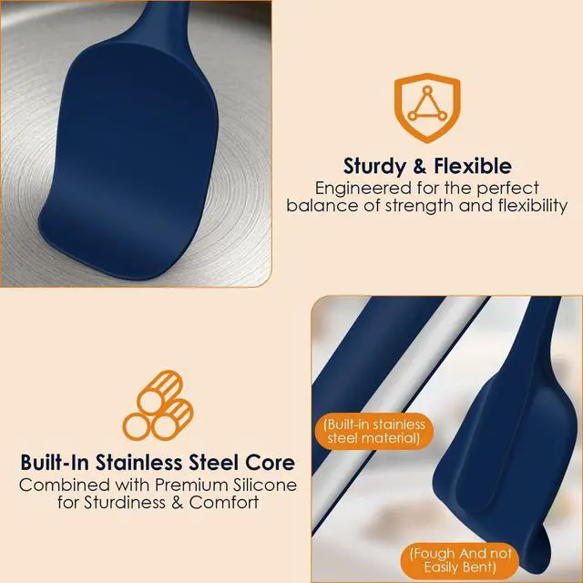 Alt view image 6 of 7 - 5-Piece Silicone Spatula Set for Baking, 446°F Heat Resistant Non-Stick Cooking Utensils, BPA-Free Food Grade Silicone Scrapers, Non-Scratch Flexible & Dishwasher Safe, Classic Blue
