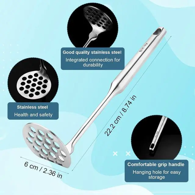 Alt view image 2 of 7 - Potato Masher, Stainless Steel Mini Avocado Masher Small Mashed Potato Ricer Food Masher Kitchen Tool for Avocados, Beans, Meat, Fruit and Vegetables, Dishwasher Safe