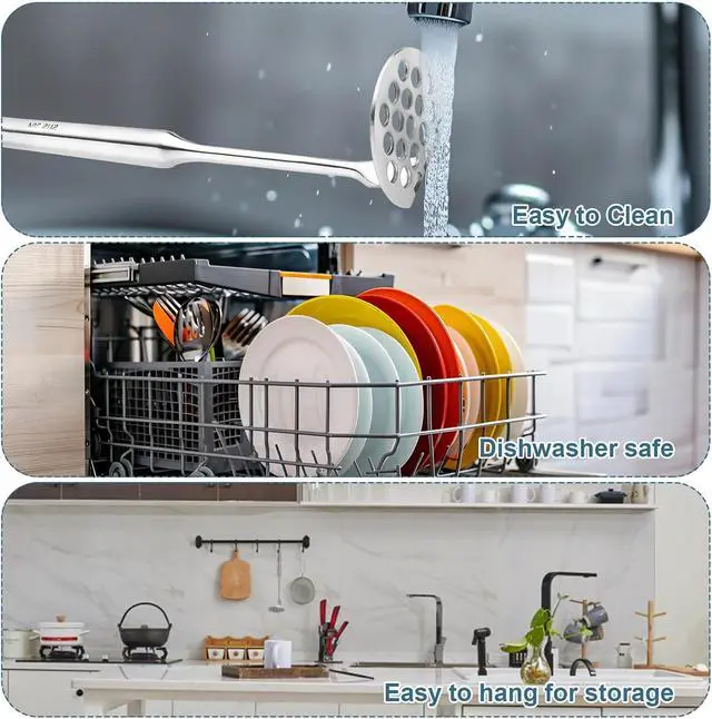 Alt view image 7 of 7 - Potato Masher, Stainless Steel Mini Avocado Masher Small Mashed Potato Ricer Food Masher Kitchen Tool for Avocados, Beans, Meat, Fruit and Vegetables, Dishwasher Safe