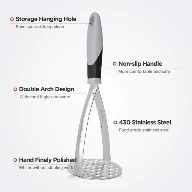 Alt view image 5 of 7 - Joyoldelf Heavy Duty Potato Masher, Stainless Steel Integrated Masher Kitchen Tool & Food Masher/Potato Smasher with Non-slip Handle, Perfect for Bean, Vegetable, Fruits, Avocado, Meat