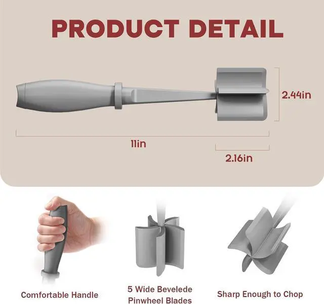 Alt view image 2 of 7 - PGYARD Meat Chopper Hamburger Grinder, Kitchen Smasher for Ground Beef | Heat Resistant, 5 Blade, Burger Grinder Nylon Potato Mix Tool, Meat & Poultry Tenderizers, Dishwasher Safe, Grey
