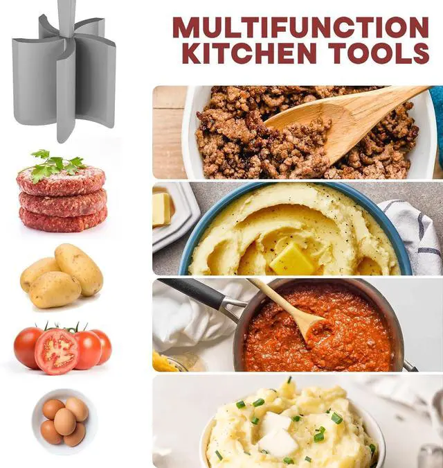 Alt view image 3 of 7 - PGYARD Meat Chopper Hamburger Grinder, Kitchen Smasher for Ground Beef | Heat Resistant, 5 Blade, Burger Grinder Nylon Potato Mix Tool, Meat & Poultry Tenderizers, Dishwasher Safe, Grey