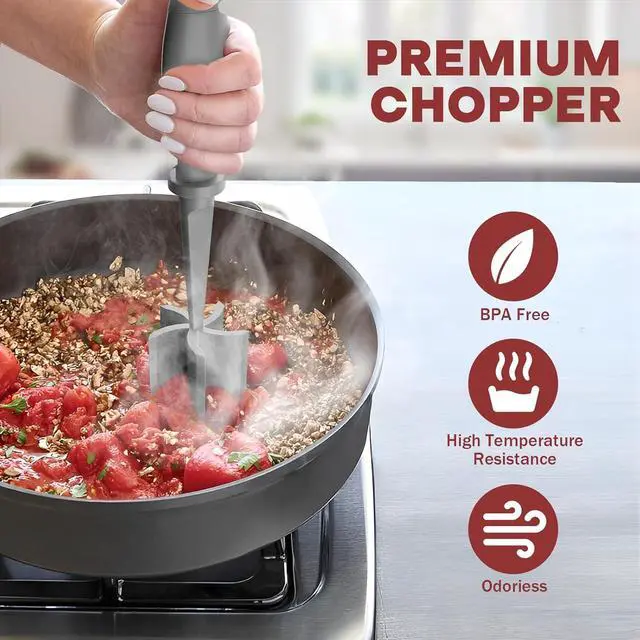 Alt view image 5 of 7 - PGYARD Meat Chopper Hamburger Grinder, Kitchen Smasher for Ground Beef | Heat Resistant, 5 Blade, Burger Grinder Nylon Potato Mix Tool, Meat & Poultry Tenderizers, Dishwasher Safe, Grey