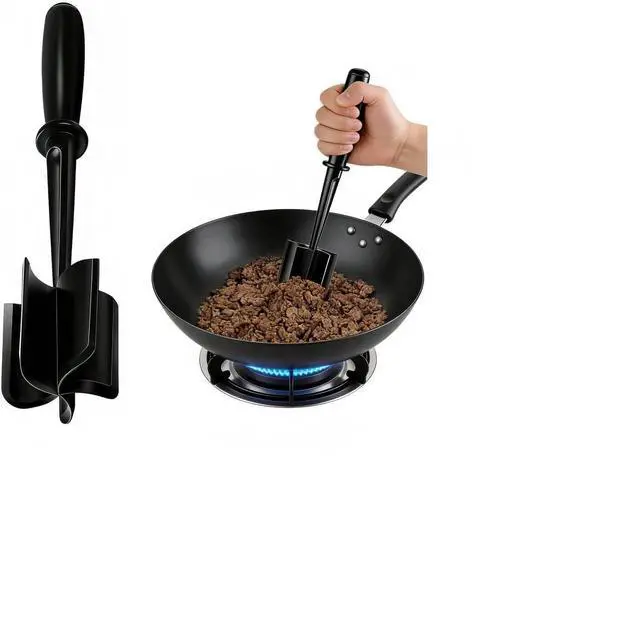 Main image of Meat Chopper, Hamburger Grinder, Premium Heat Resistant Masher for Ground Beef, Burger Grinder, Potato Masher, Nylon Potato Mix Tool, Safe, Non-Stick, Mix and Chop Kitchen Tool - Black