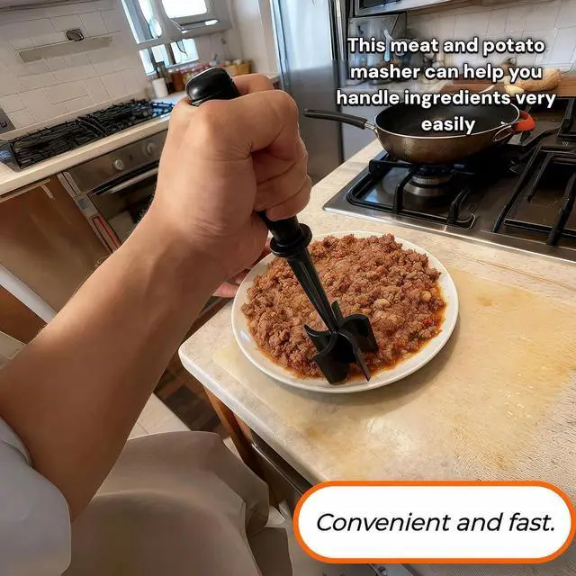 Alt view image 2 of 7 - Meat Chopper, Hamburger Grinder, Premium Heat Resistant Masher for Ground Beef, Burger Grinder, Potato Masher, Nylon Potato Mix Tool, Safe, Non-Stick, Mix and Chop Kitchen Tool - Black