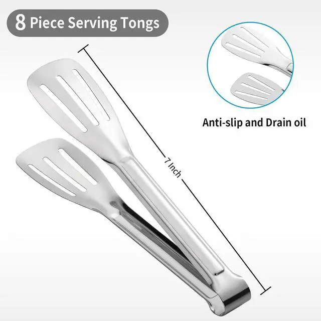Alt view image 2 of 6 - Kitchen Tongs 7 Inch, 8 Pack Stainless Steel Serving Tongs for Cooking Appetizers, Salad, Small Kitchen Tongs for Food, Dishwasher Safe