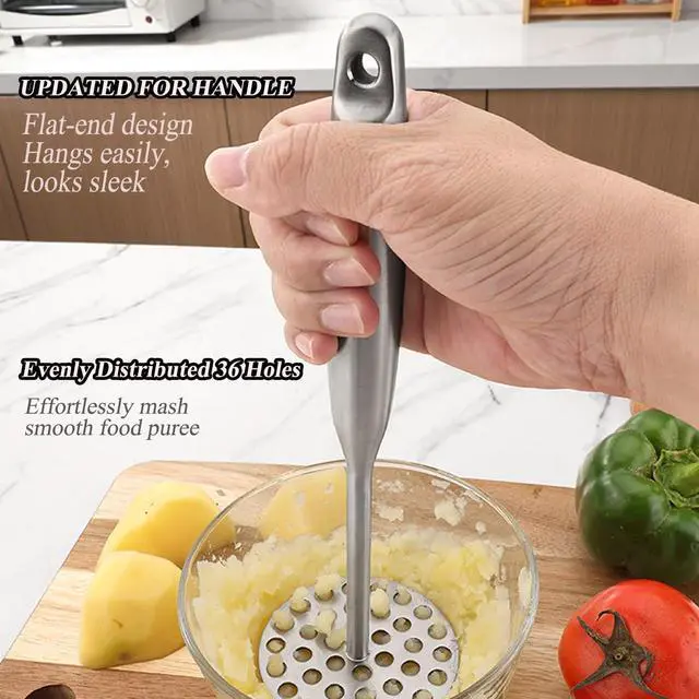 Alt view image 3 of 7 - Potato Masher +Peeler 2 in 1 Set 304 Stainless Steel with Ergonomic Handle | Perforated Base, Long Big Ergonomic Handle, For Potatoes, Avocados, Beans, Fruit, Vegetables, Ricer Kitchen Tool
