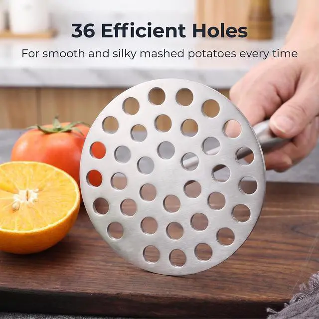 Alt view image 4 of 7 - Potato Masher +Peeler 2 in 1 Set 304 Stainless Steel with Ergonomic Handle | Perforated Base, Long Big Ergonomic Handle, For Potatoes, Avocados, Beans, Fruit, Vegetables, Ricer Kitchen Tool