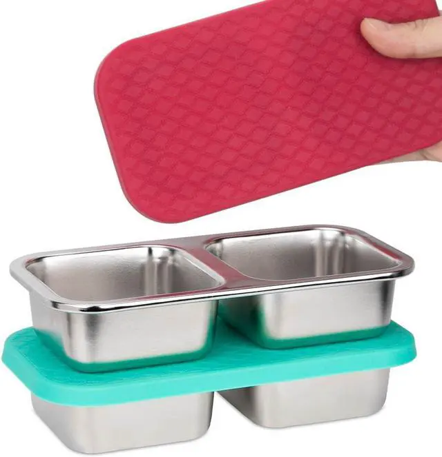 Main image of DOSEWART 2-Compartment Stainless Steel Snack Containers | Reusable Snack Containers with Silicone Lids for Meal Prep Food Storage On-the-Go Snacking(2 Pack)