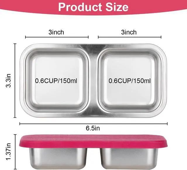 Alt view image 2 of 5 - DOSEWART 2-Compartment Stainless Steel Snack Containers | Reusable Snack Containers with Silicone Lids for Meal Prep Food Storage On-the-Go Snacking(2 Pack)