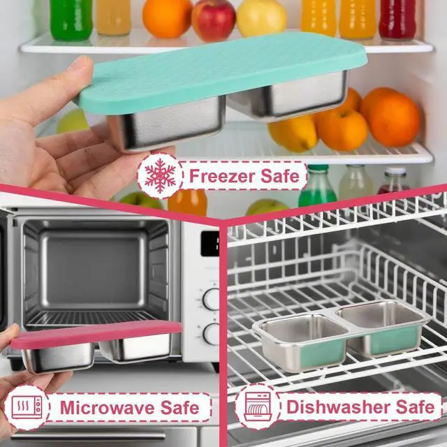 Alt view image 3 of 5 - DOSEWART 2-Compartment Stainless Steel Snack Containers | Reusable Snack Containers with Silicone Lids for Meal Prep Food Storage On-the-Go Snacking(2 Pack)