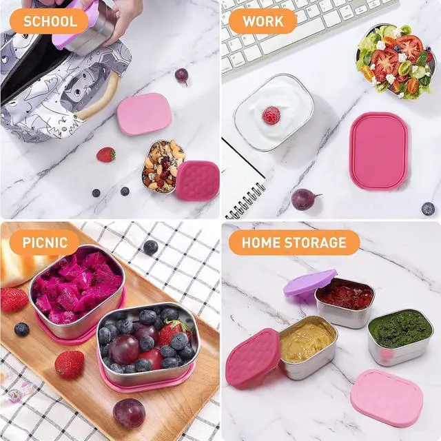 Alt view image 7 of 7 - Tanjiae Small (1 CUP) Stainless Steel Snack Containers for Kids | Easy Open Leak Proof Food Containers with Silicone Lids - Perfect Metal Toddler Lunch Box for Daycare and School (8oz)