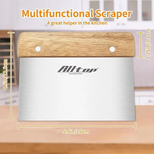 Alt view image 2 of 7 - ALLTOP Dough Cutter Premium Stainless Steel Food Scraper for Bread and Pastry Bench Scraper with Ergonomic Wooden Handle Multipurpose Kitchen Tool