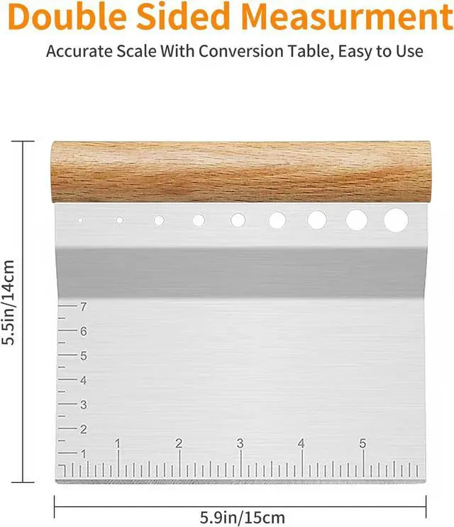 Alt view image 2 of 7 - ALLTOP Dough Bench Scraper/Cutter/Chopper, 1 Pack | Stainless Steel Blade, Herb Stripper, Scale Ruler, Leaf Remover