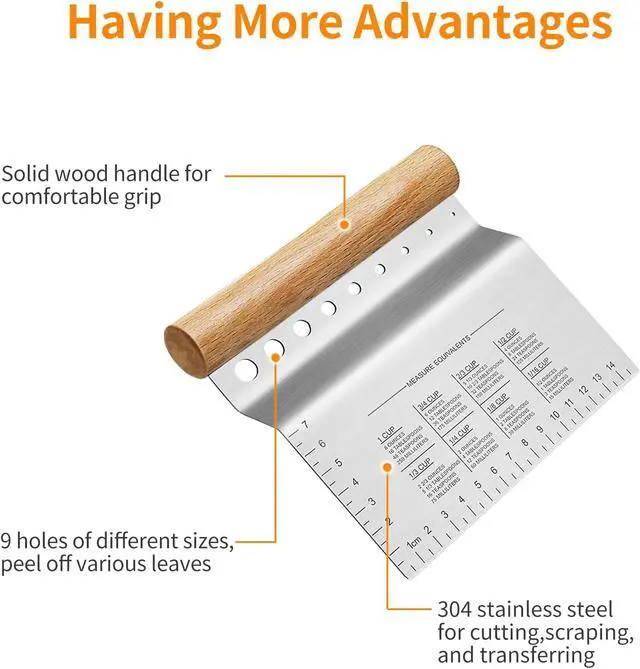 Alt view image 3 of 7 - ALLTOP Dough Bench Scraper/Cutter/Chopper, 1 Pack | Stainless Steel Blade, Herb Stripper, Scale Ruler, Leaf Remover