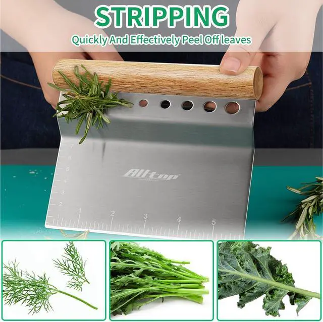 Alt view image 6 of 7 - ALLTOP Dough Bench Scraper/Cutter/Chopper, 1 Pack | Stainless Steel Blade, Herb Stripper, Scale Ruler, Leaf Remover