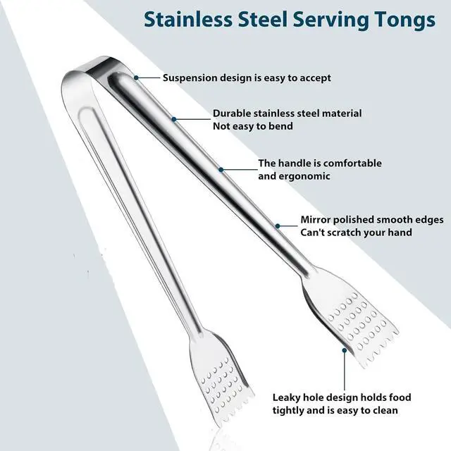 Alt view image 2 of 7 - 8 Pack 7-Inch Stainless Steel Serving Tongs, Mini Buffet Tongs for Appetizers, Desserts, Salad Bar, Ice, Sugar and Candy