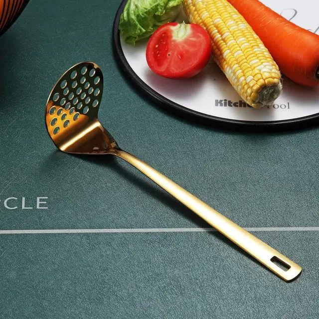 Alt view image 2 of 7 - Gold Potato Masher, Berglander Heavy Duty Metal Potato Ricer Stainless Steel With Titanium Gold Plating, Food Utensil Hand, Vegetables Fruits Mashe, Dishwasher Safe, Easy to Clean