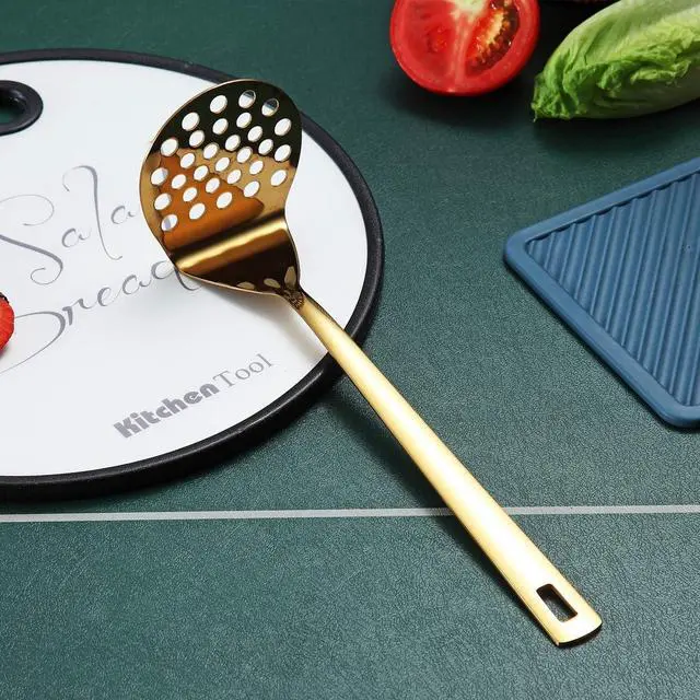 Alt view image 3 of 7 - Gold Potato Masher, Berglander Heavy Duty Metal Potato Ricer Stainless Steel With Titanium Gold Plating, Food Utensil Hand, Vegetables Fruits Mashe, Dishwasher Safe, Easy to Clean