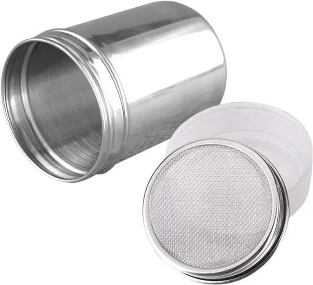 Main image of Powder Sugar Shaker with Lid - Stainless Steel Fine Mesh Shaker Cinnamon Icing Sugar Powder Cocoa Flour Chocolate Coffee Sifter Sprinkler Dredgers for Coffee Cappuccino Latte