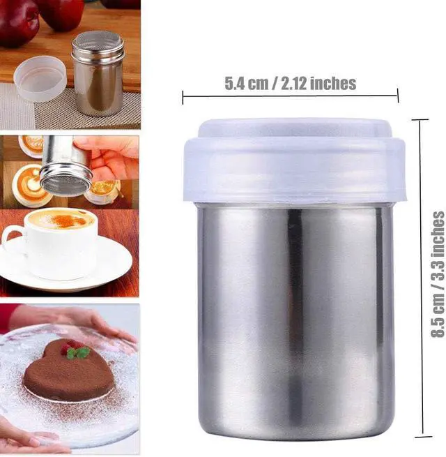 Alt view image 5 of 5 - Powder Sugar Shaker with Lid - Stainless Steel Fine Mesh Shaker Cinnamon Icing Sugar Powder Cocoa Flour Chocolate Coffee Sifter Sprinkler Dredgers for Coffee Cappuccino Latte
