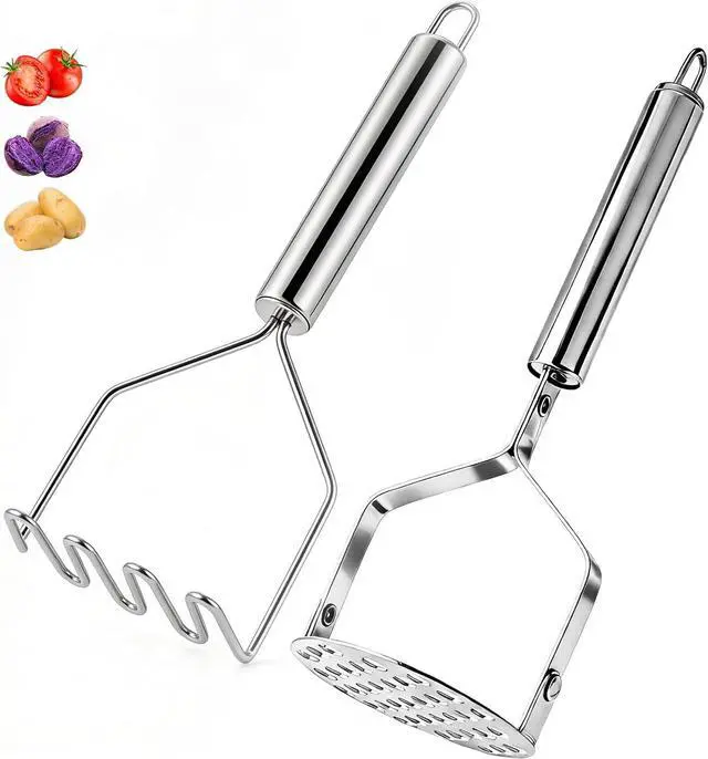 Main image of 2PCS Potato Masher Set, Stainless Steel Smasher Kitchen Tools | Works For Mashed Potatoes Guacamole Beans Vegetables Fruit Meat Butter And Puree, Ergonomic Handle Design