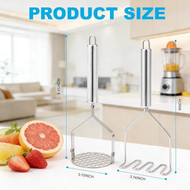 Alt view image 2 of 7 - 2PCS Potato Masher Set, Stainless Steel Smasher Kitchen Tools | Works For Mashed Potatoes Guacamole Beans Vegetables Fruit Meat Butter And Puree, Ergonomic Handle Design