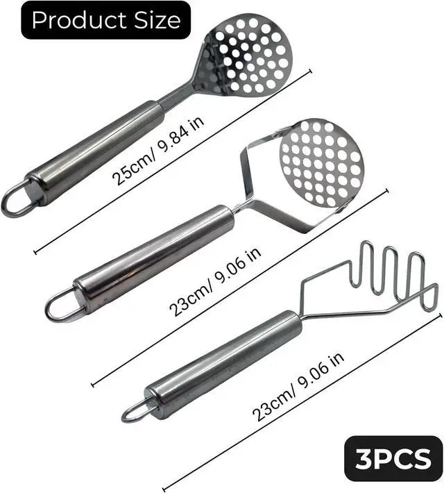 Alt view image 2 of 7 - 3 PCS Potato Masher Stainless Steel,Bean Smasher,Food Fruit Egg Masher Metal,Masher Kitchen Tool