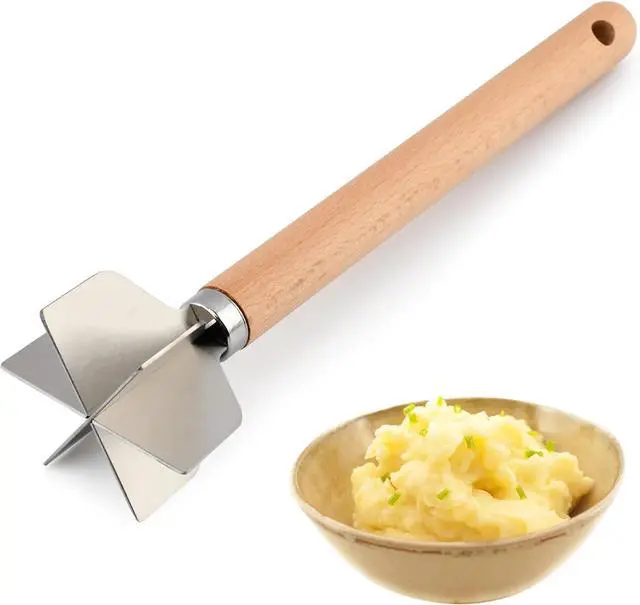 Alt view image 2 of 7 - Stainless Steel Meat Chopper, Metal Potato Masher, Heavy Duty Mashing Head & Wooden Handle, Rust prevention & Sturdy Ground Meat Smasher for Hamburger, Beef, Turkey or Potatoes (COLOR:Beech Wood)
