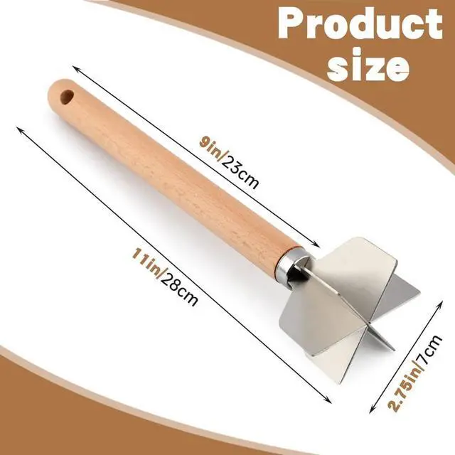 Alt view image 3 of 7 - Stainless Steel Meat Chopper, Metal Potato Masher, Heavy Duty Mashing Head & Wooden Handle, Rust prevention & Sturdy Ground Meat Smasher for Hamburger, Beef, Turkey or Potatoes (COLOR:Beech Wood)