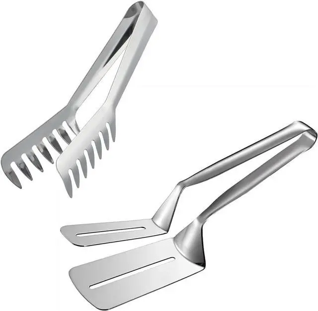Main image of HornTide Pasta & Steak Tongs Set (8" + 9"), SUS304 Stainless Steel, Multifunctional Food Flipping Tools for Cooking and Serving