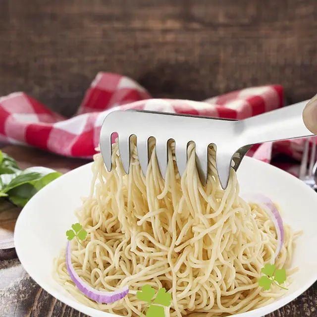 Alt view image 5 of 7 - HornTide Pasta & Steak Tongs Set (8" + 9"), SUS304 Stainless Steel, Multifunctional Food Flipping Tools for Cooking and Serving